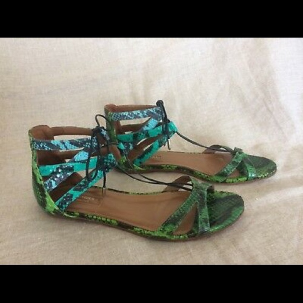 Aquazzura Sandals Caged Snakeskin Caged Green Blue View 3